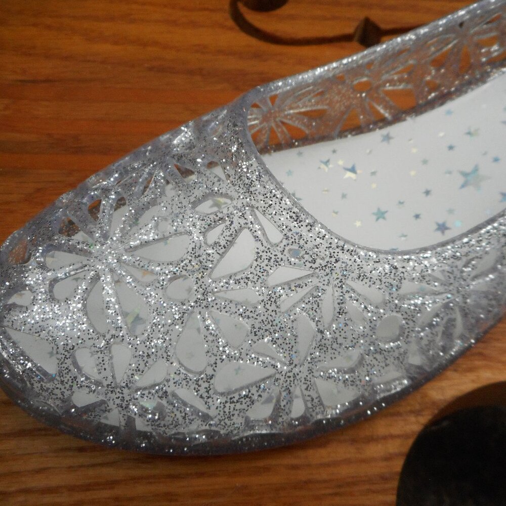 Women's Slip-On Crystal Silver Jelly Shoes Ladies Summer Beach Sandals-7